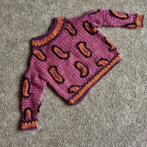 Handmade Chunky Knit Sweater Bold Abstract Art Boho OOAK Dopamine